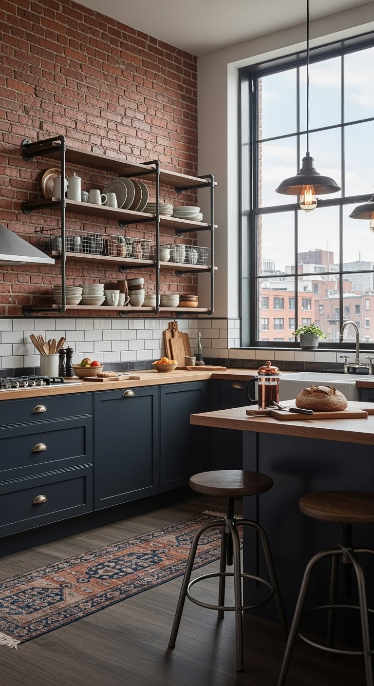midnight blue industrial kitchen