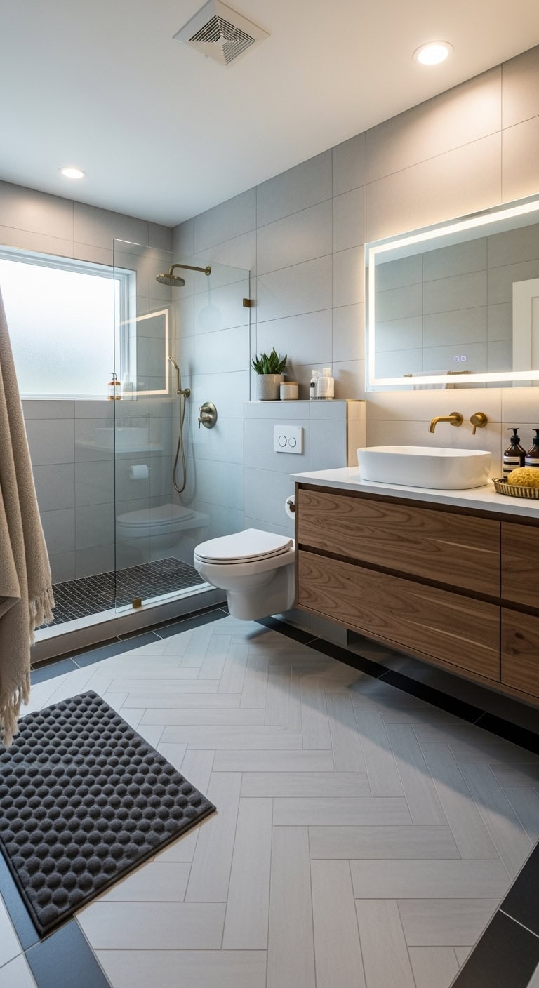 tranquil sophisticated customized bathroom flooring