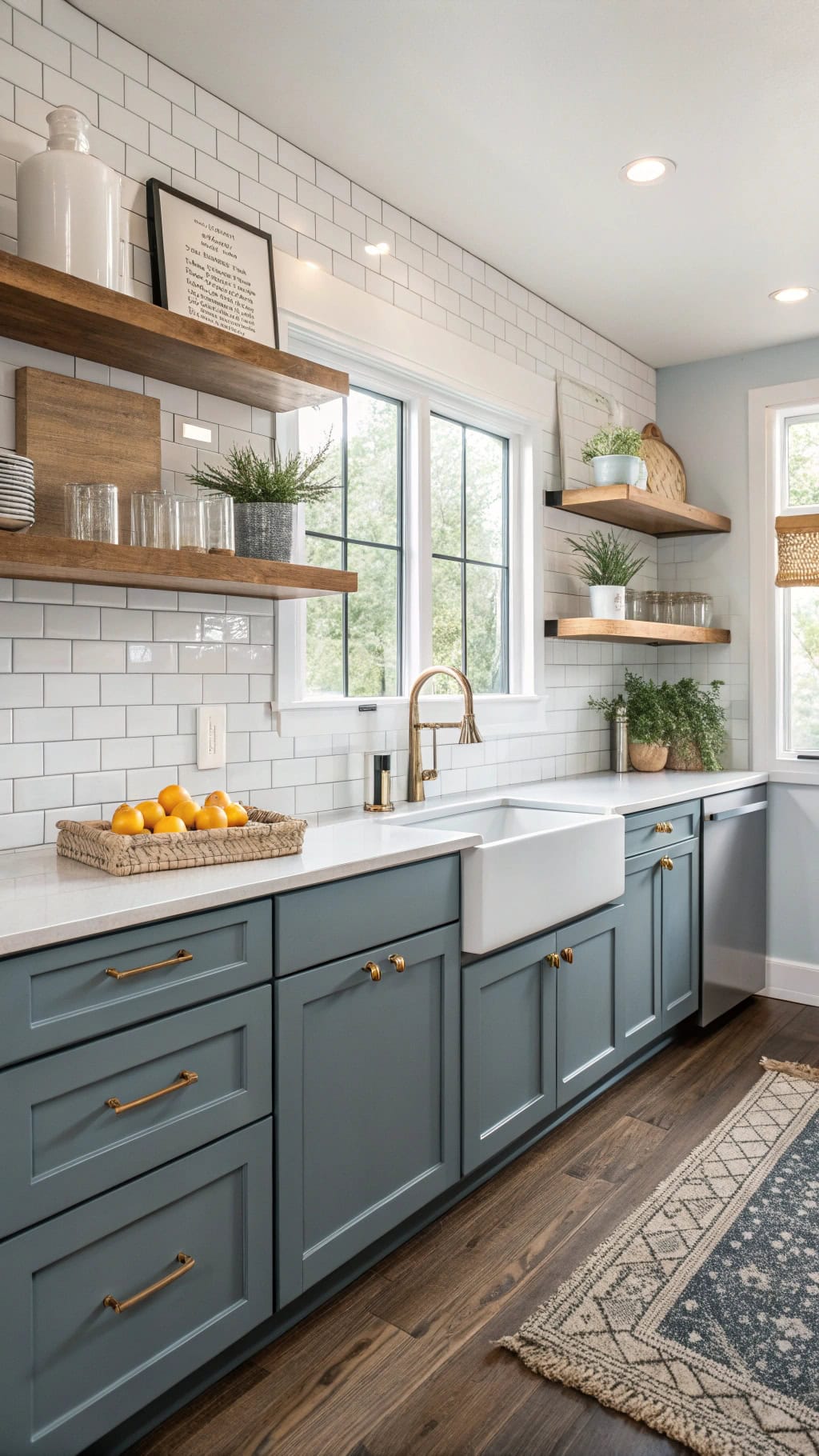 two tone pale blue cabinets