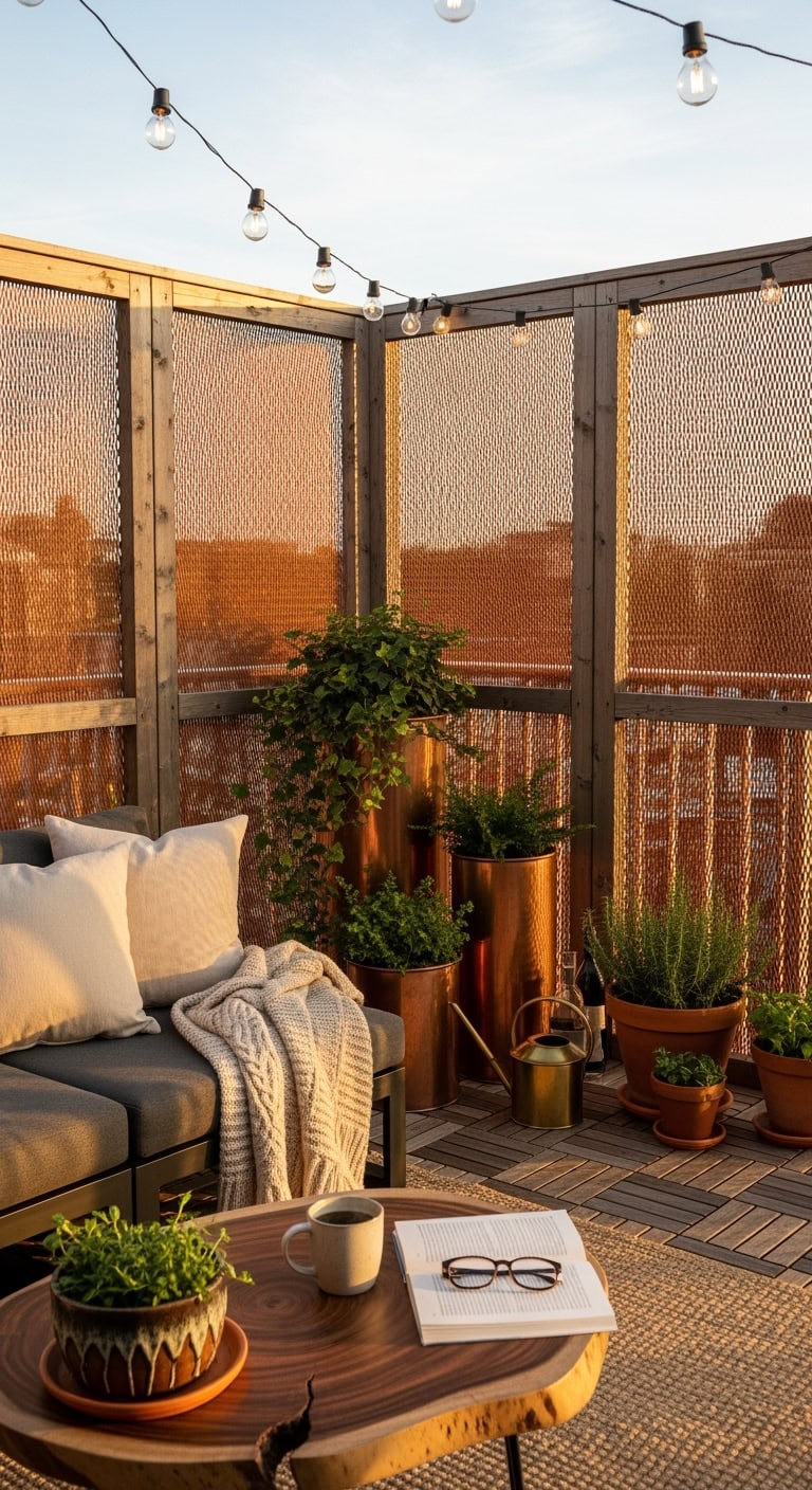 evolving copper mesh privacy barrier