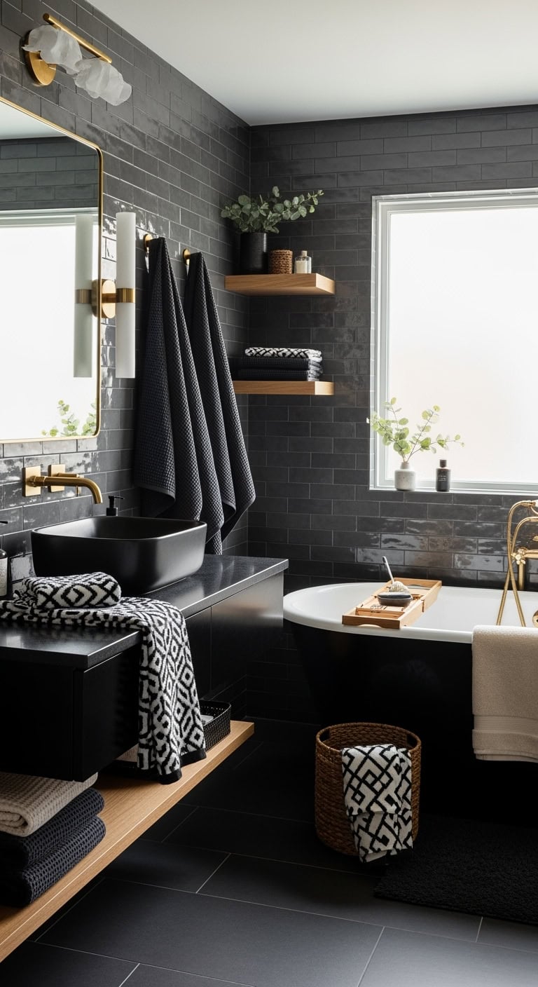 luxurious dramatic black bathroom towels