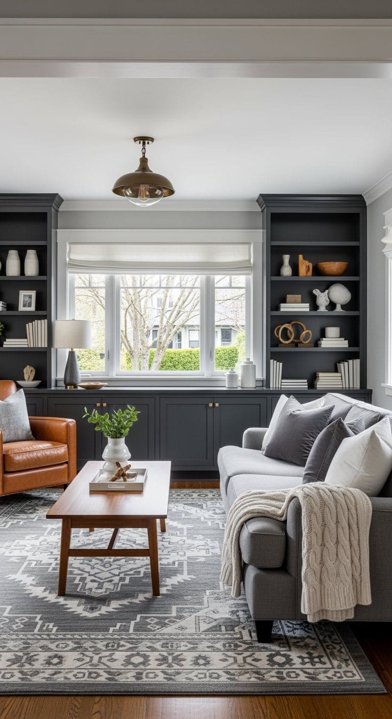 charcoal built ins grey upholstery