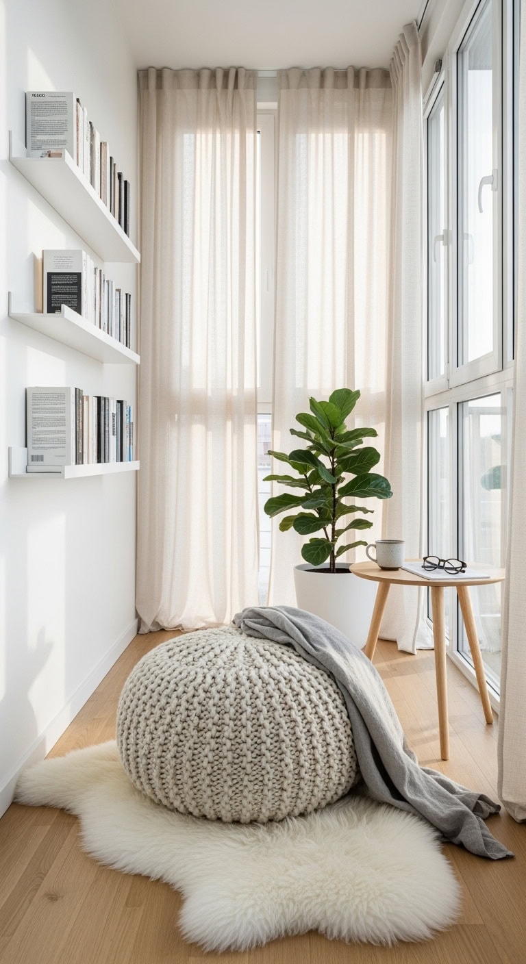 serene minimalist nordic reading sanctuary
