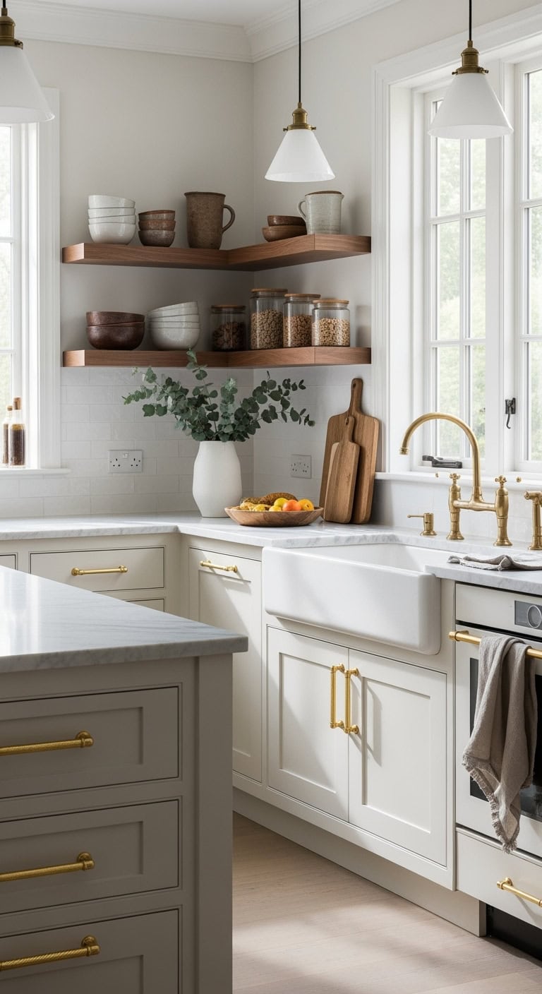 warm classic kitchen brass hardware