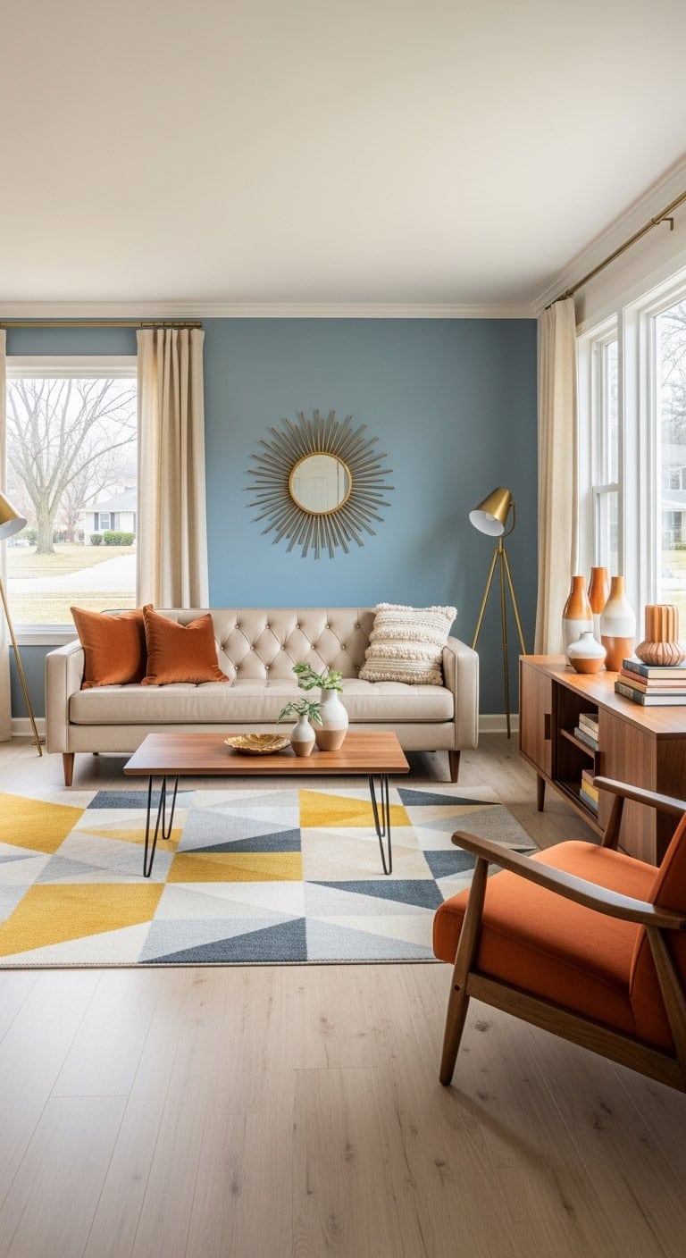 mid century warm walnut living