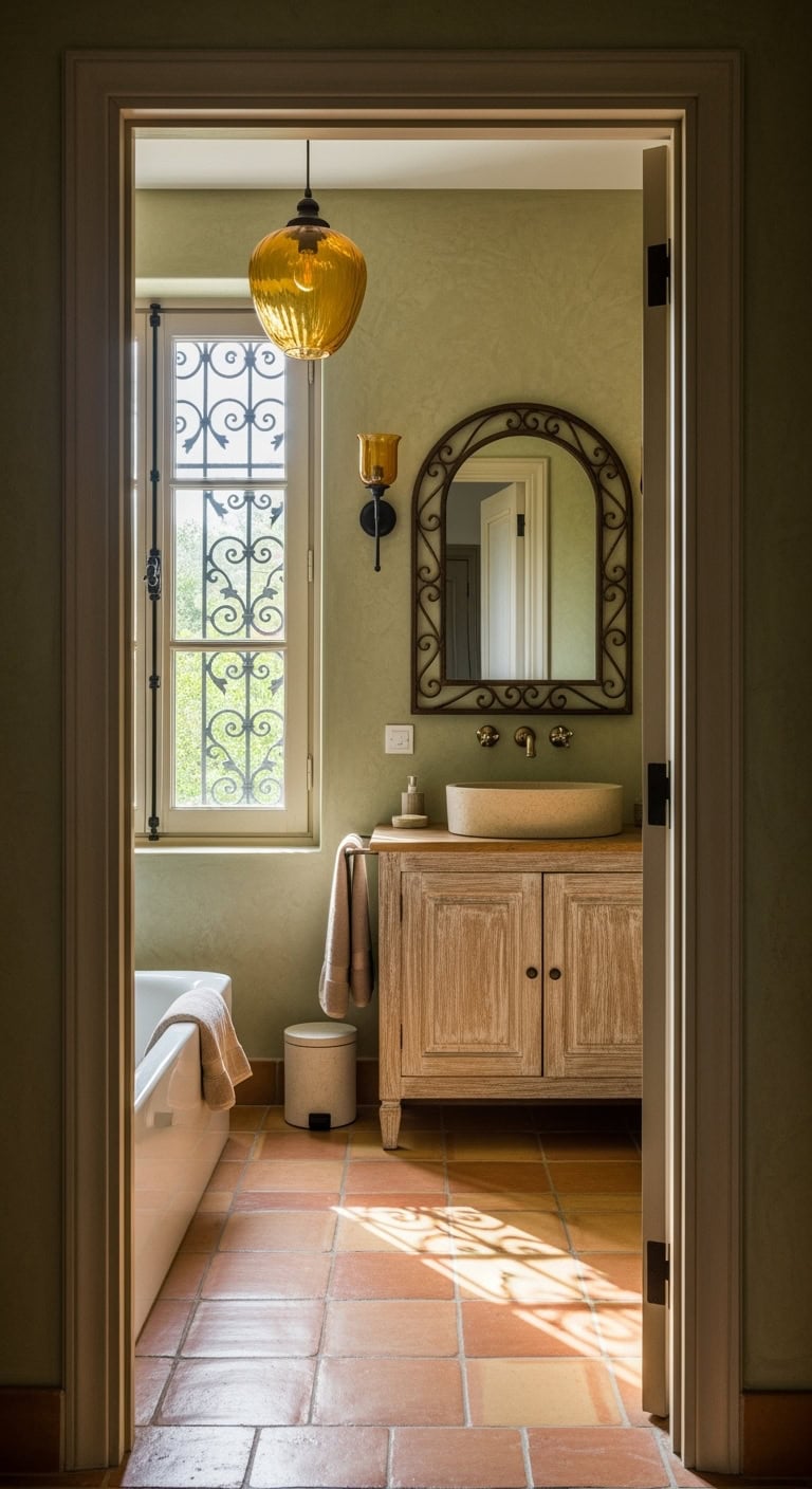 olive plaster mediterranean bathroom