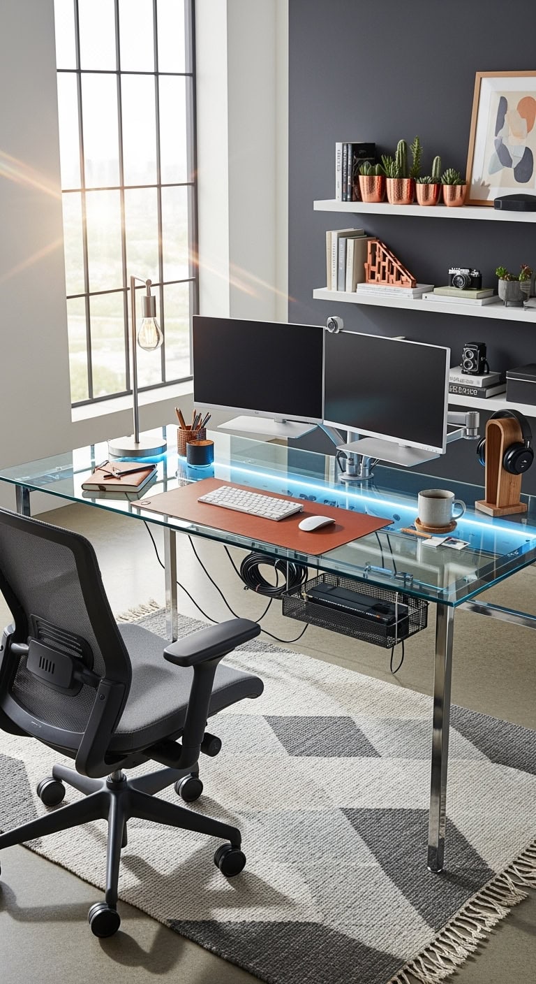 futuristic customizable dazzling glass workspace