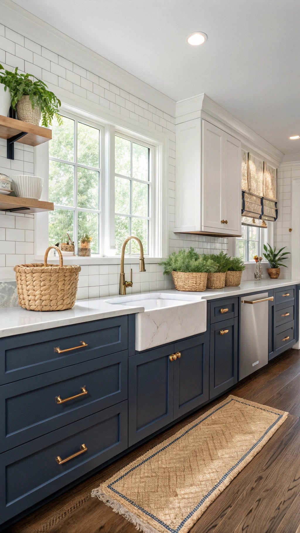 navy cabinets light accents