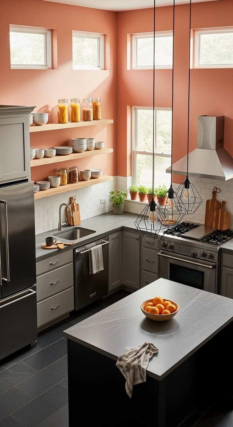 peachy kitchen with modern elegance