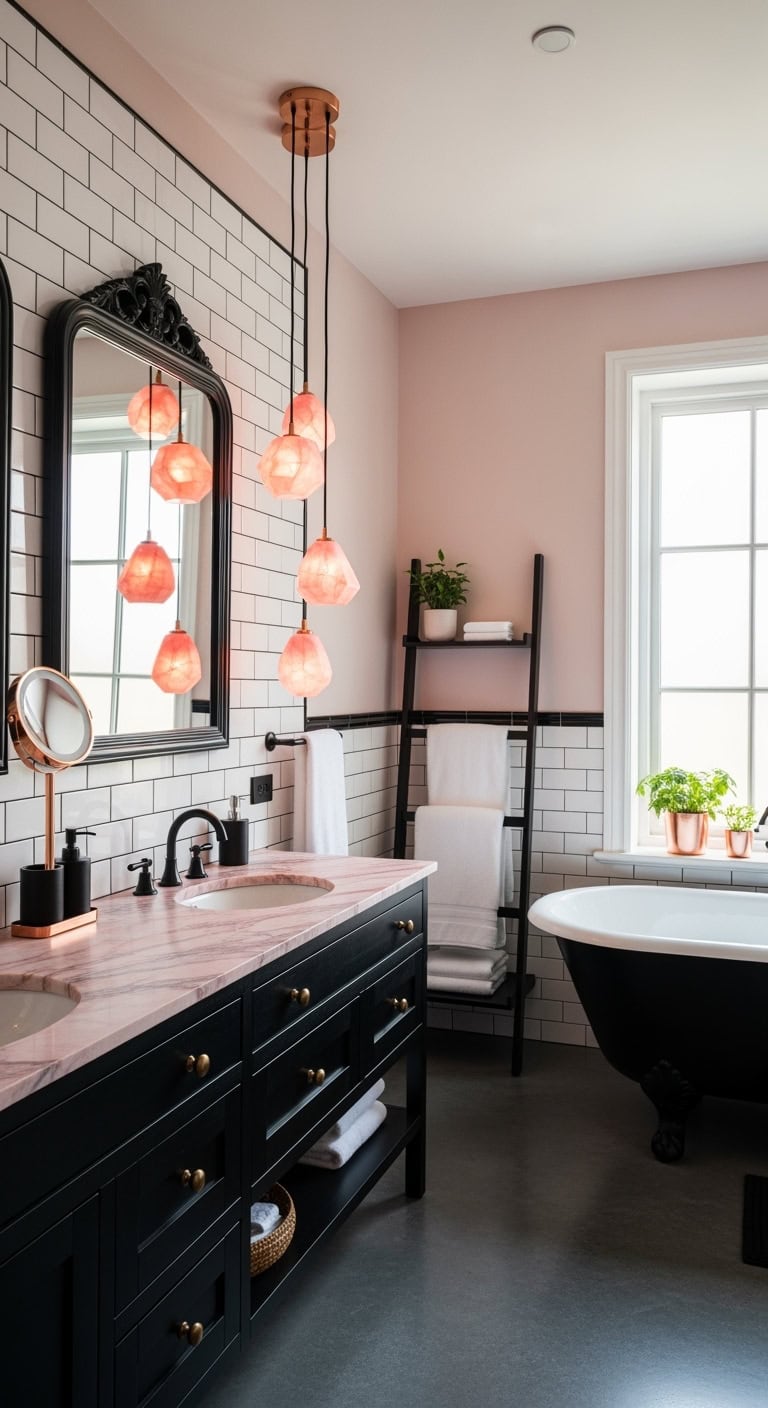 luxurious sparkling moody harmonious bathroom lighting