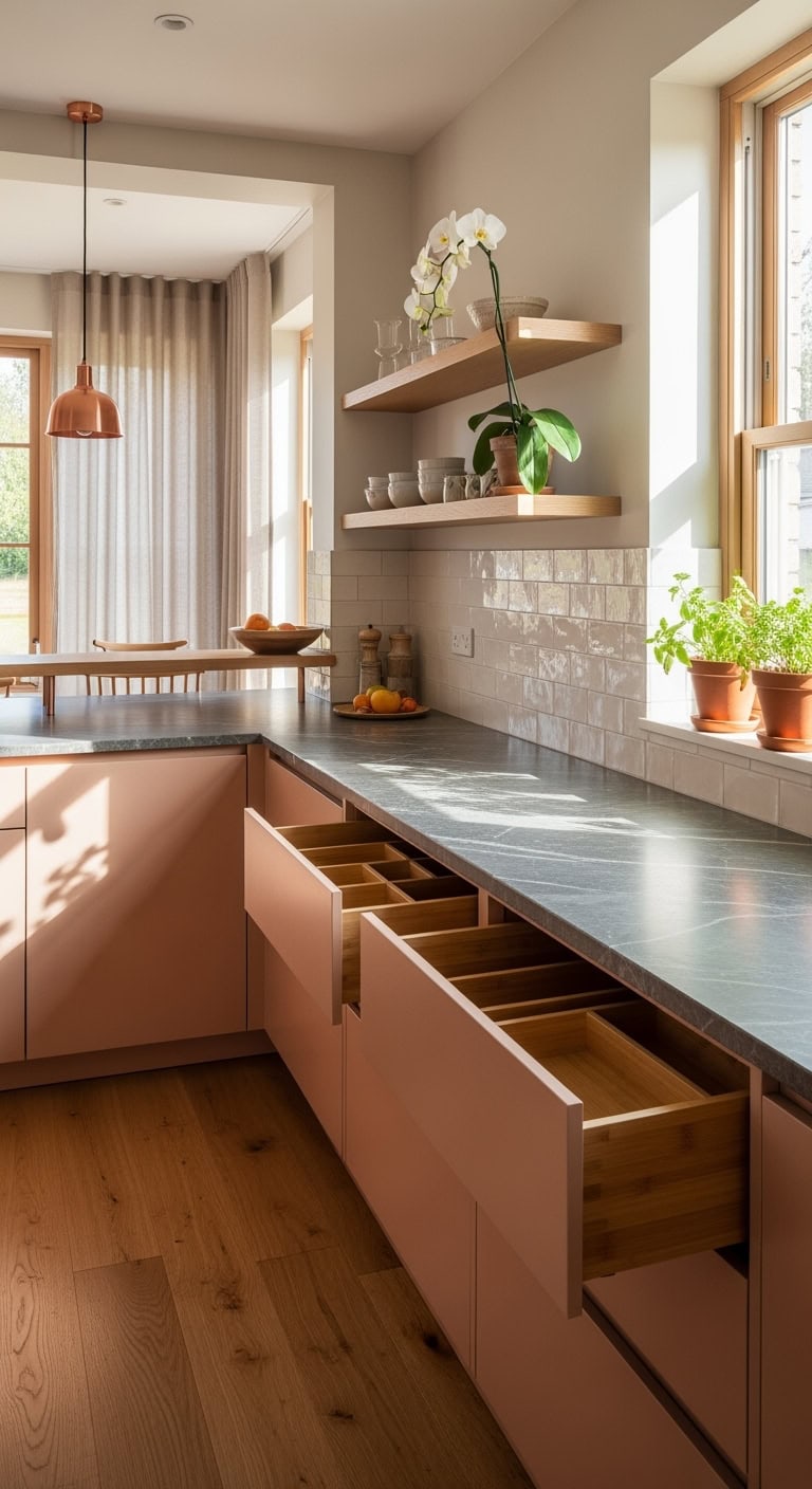 calming peach kitchen oasis