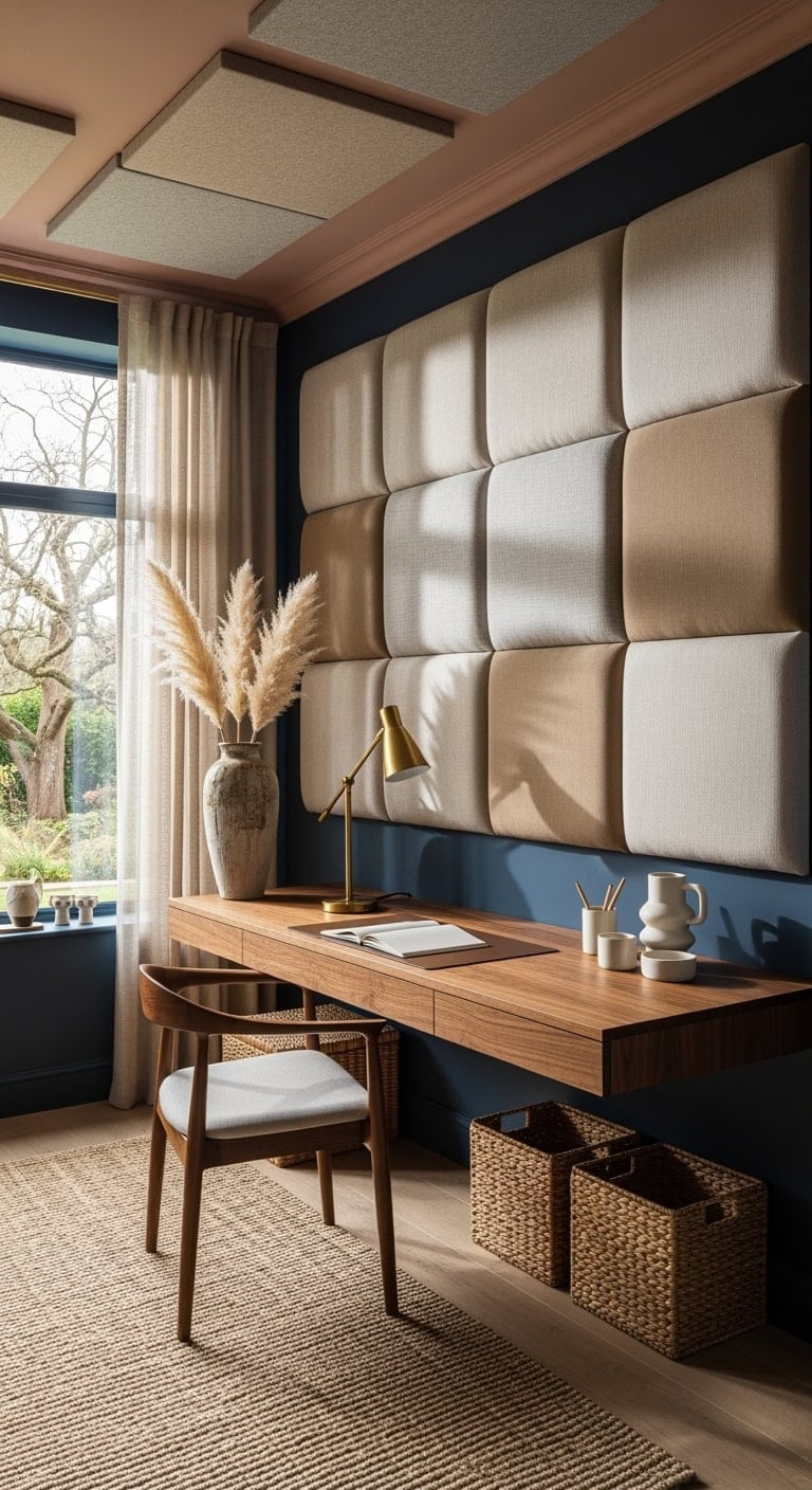 upholstered textured moody workspace