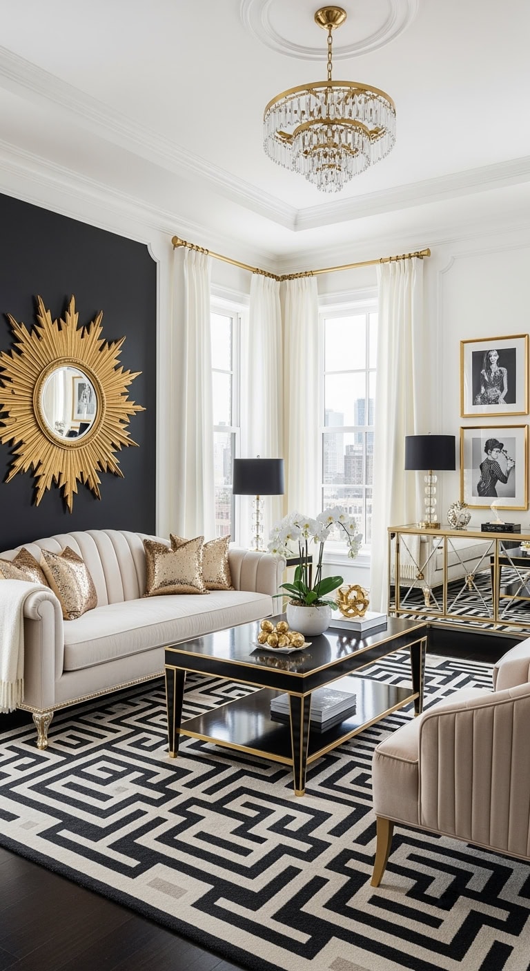 old hollywood glamorous luxe interior