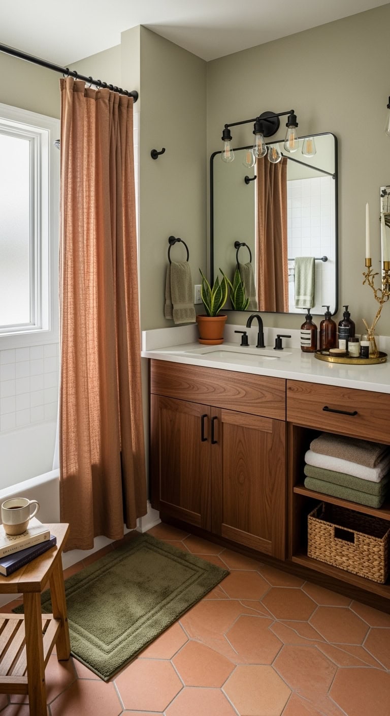 warm organic textured luxurious bathroom upgrade
