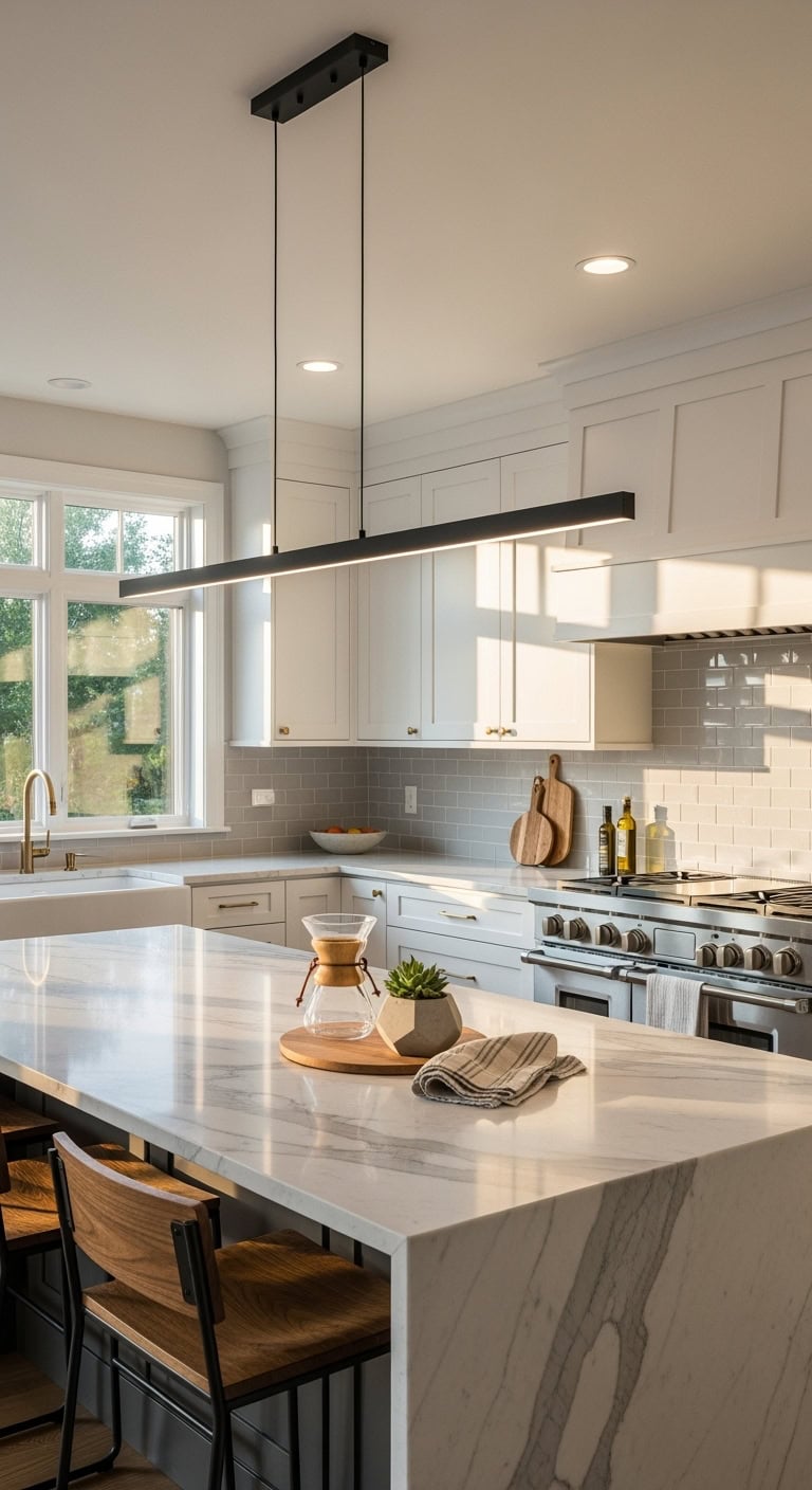 minimalist linear suspension lights