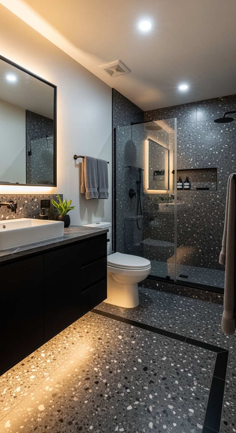 textured dimensional sparkling graphite terrazzo