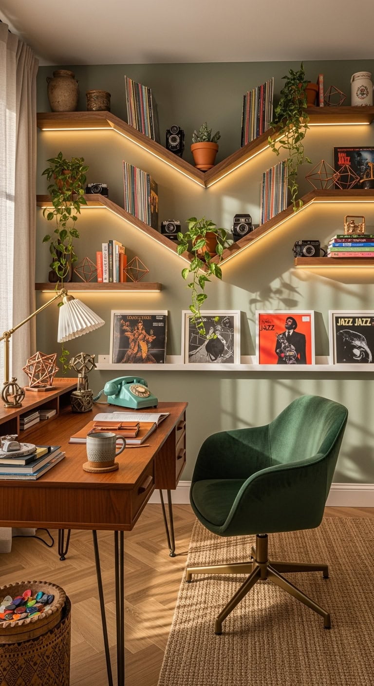 curated vinyl display with whimsical flair