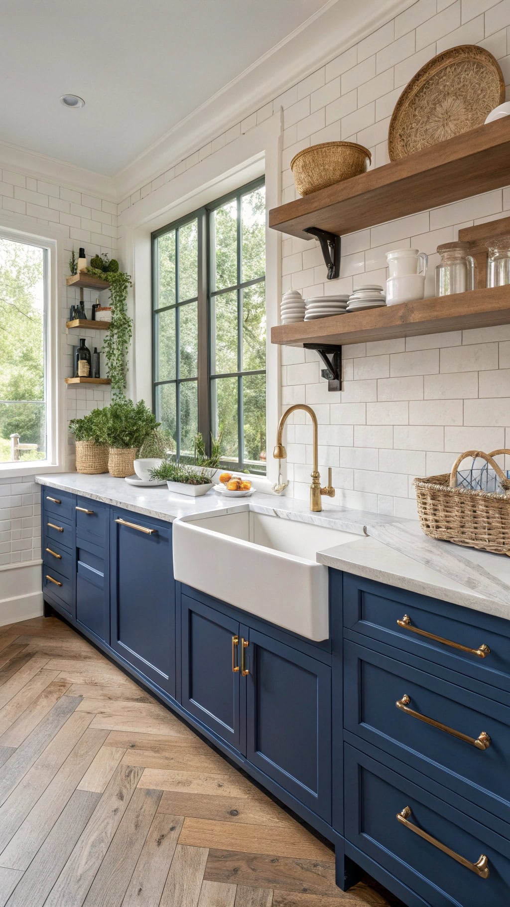 cobalt cabinetry with rustic charm