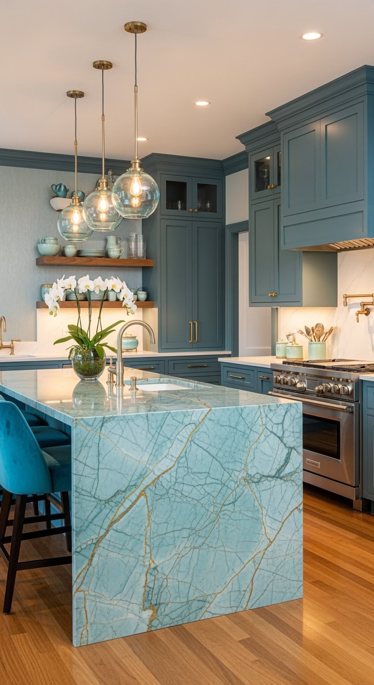 sophisticated aqua kitchen design