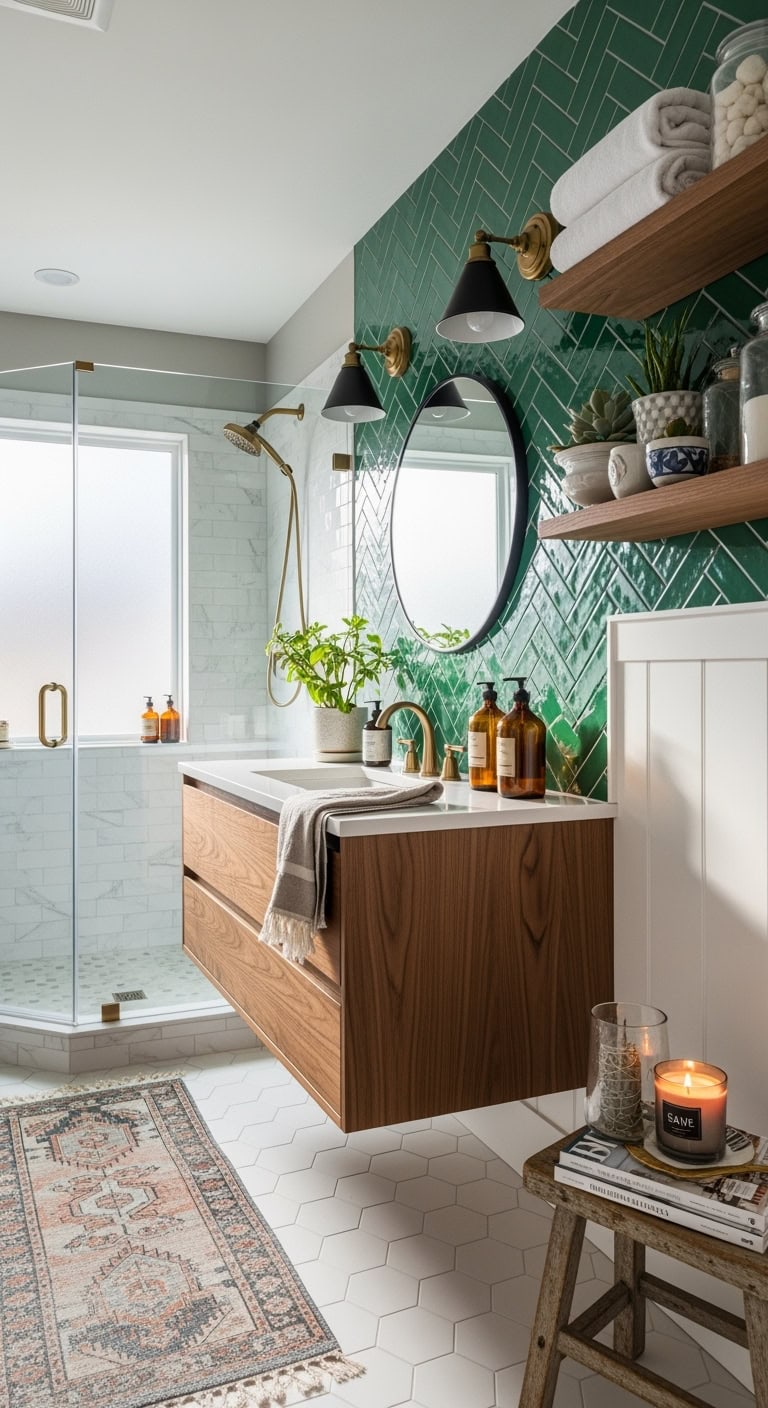 jewel like emerald tile accent walls