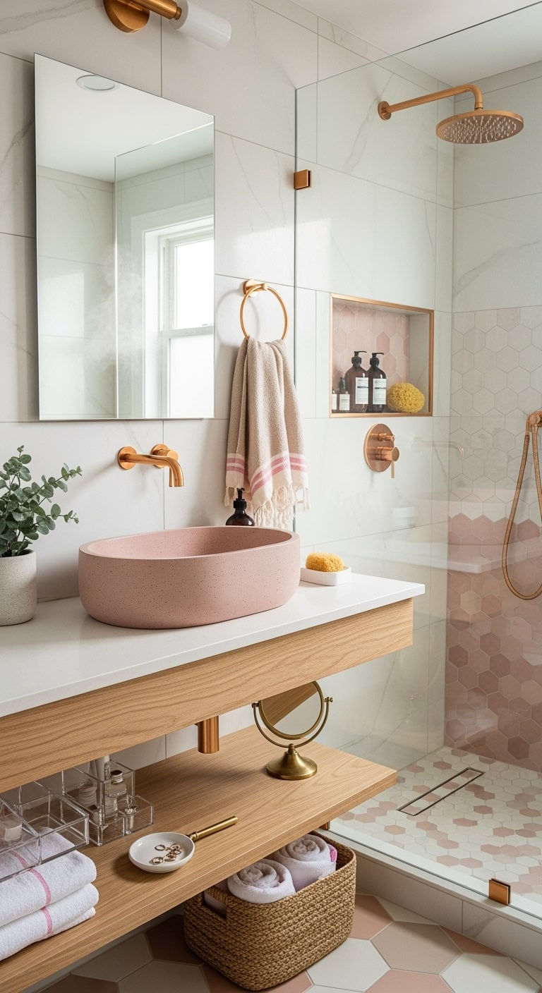 smooth dreamy rosy concrete sink basin
