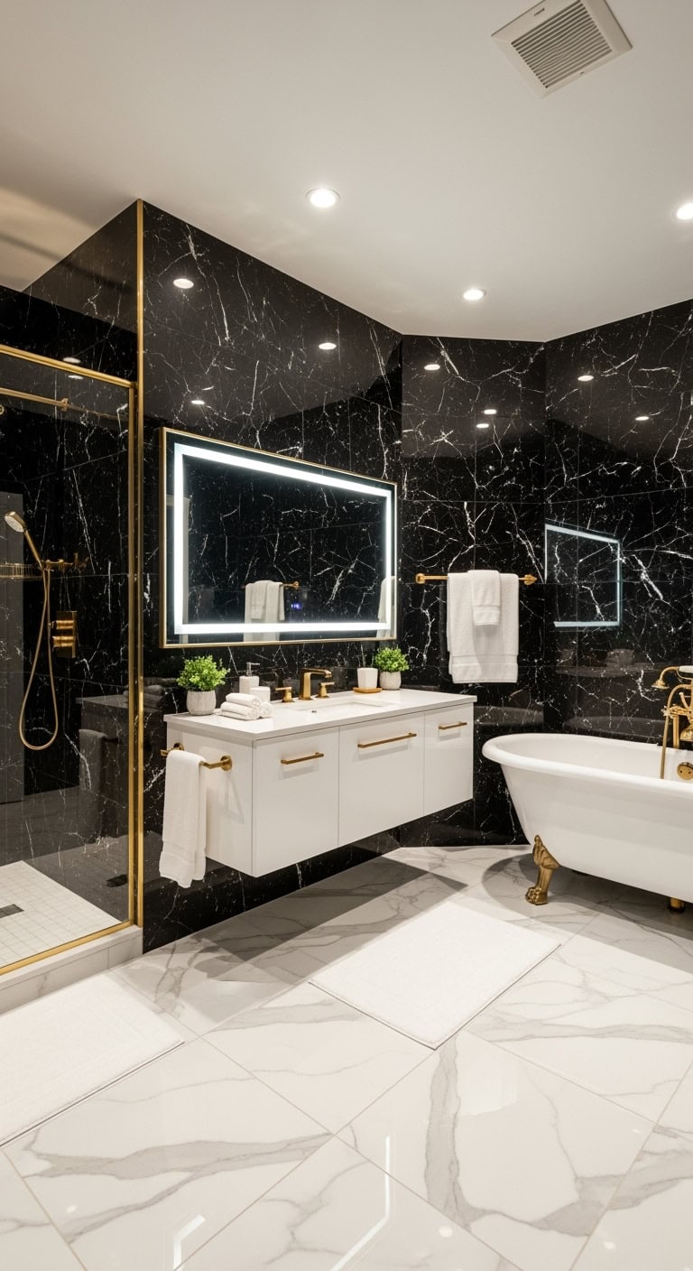 moody dramatic luxurious bathroom transformation