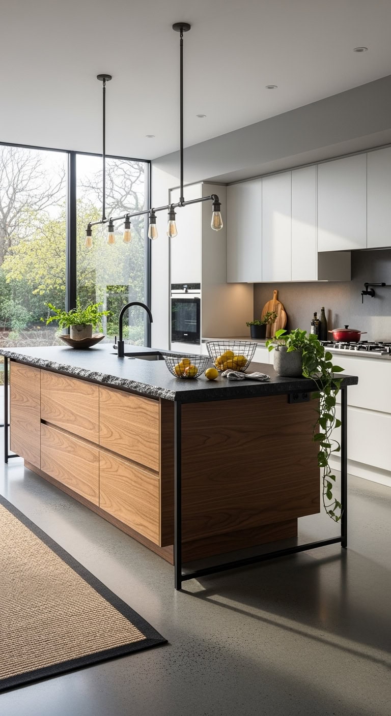 raw edge granite island centerpiece