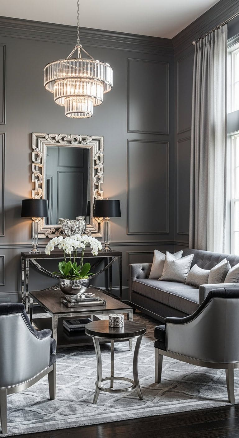 charcoal walls with silver crown