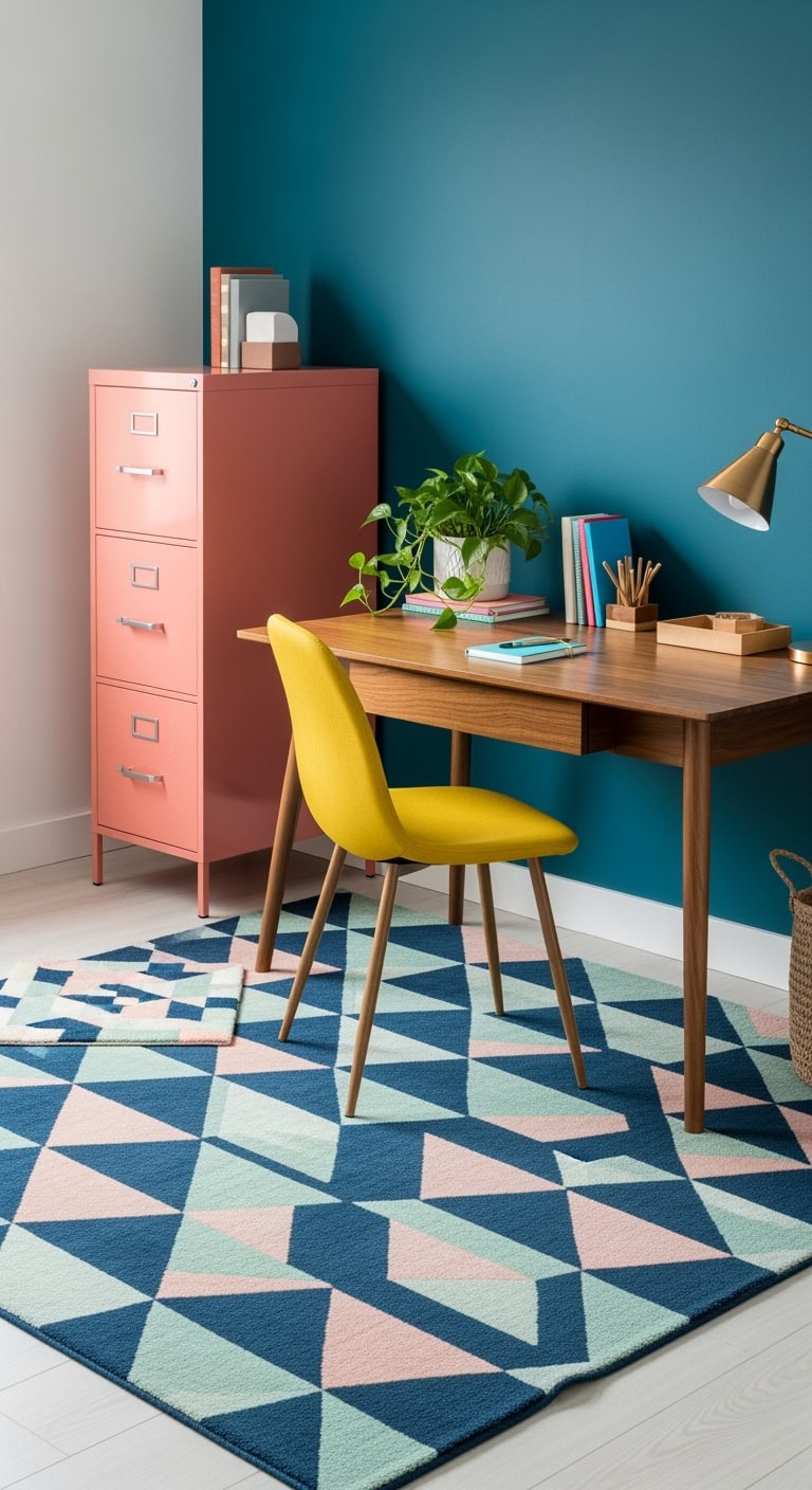 vibrant geometric transformative office decor