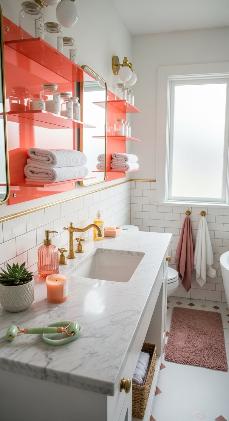 coral pink ethereal floating shelves