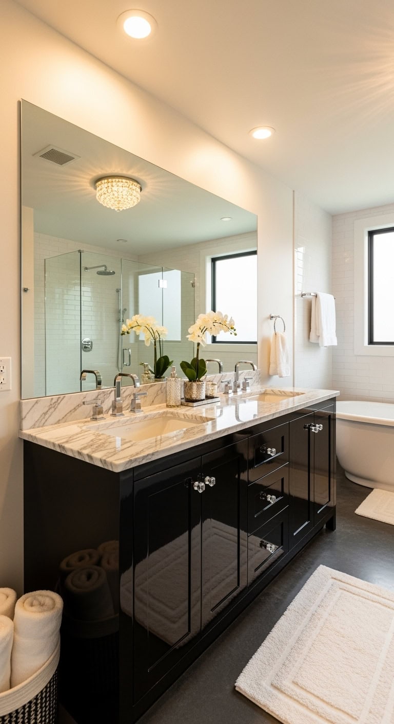 glossy dramatic timeless bathroom vanity