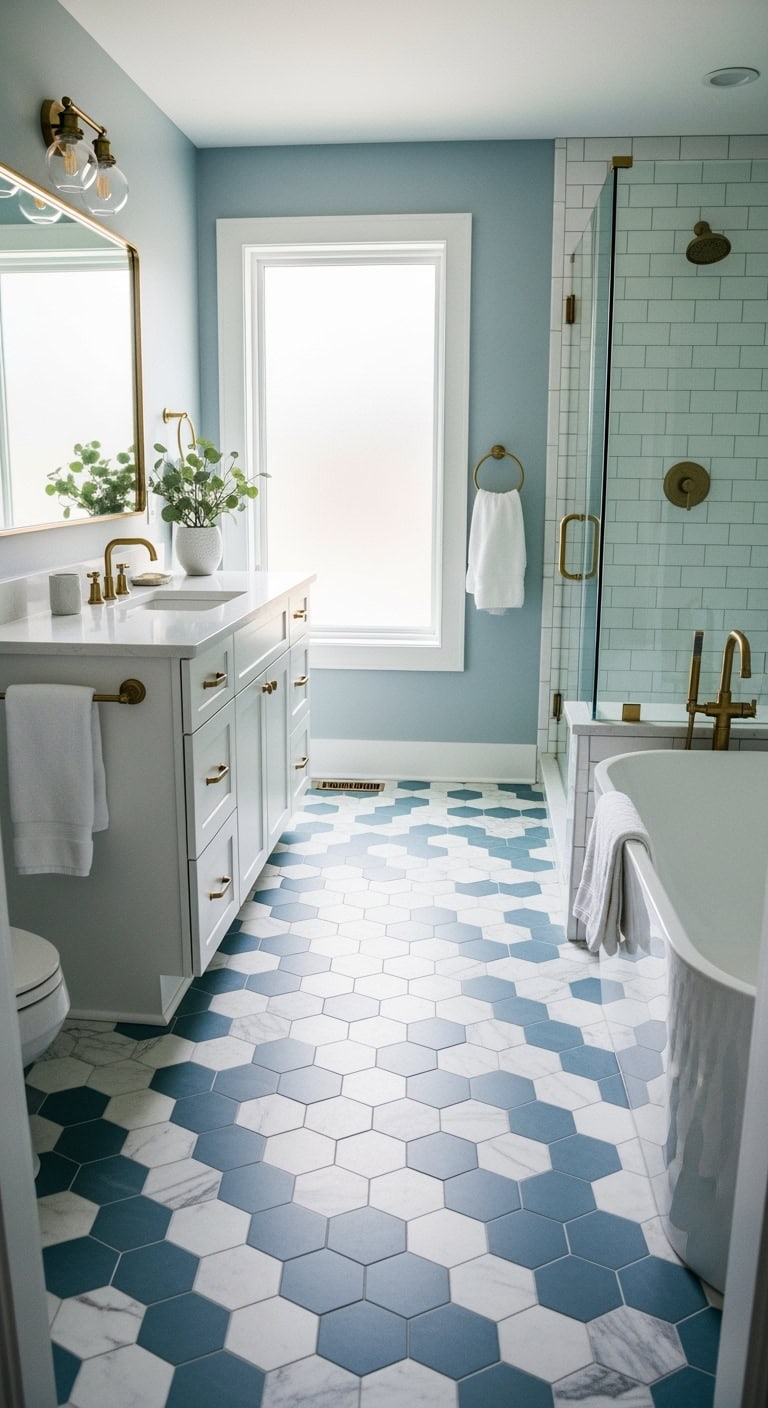 elegant geometric tile bathroom design