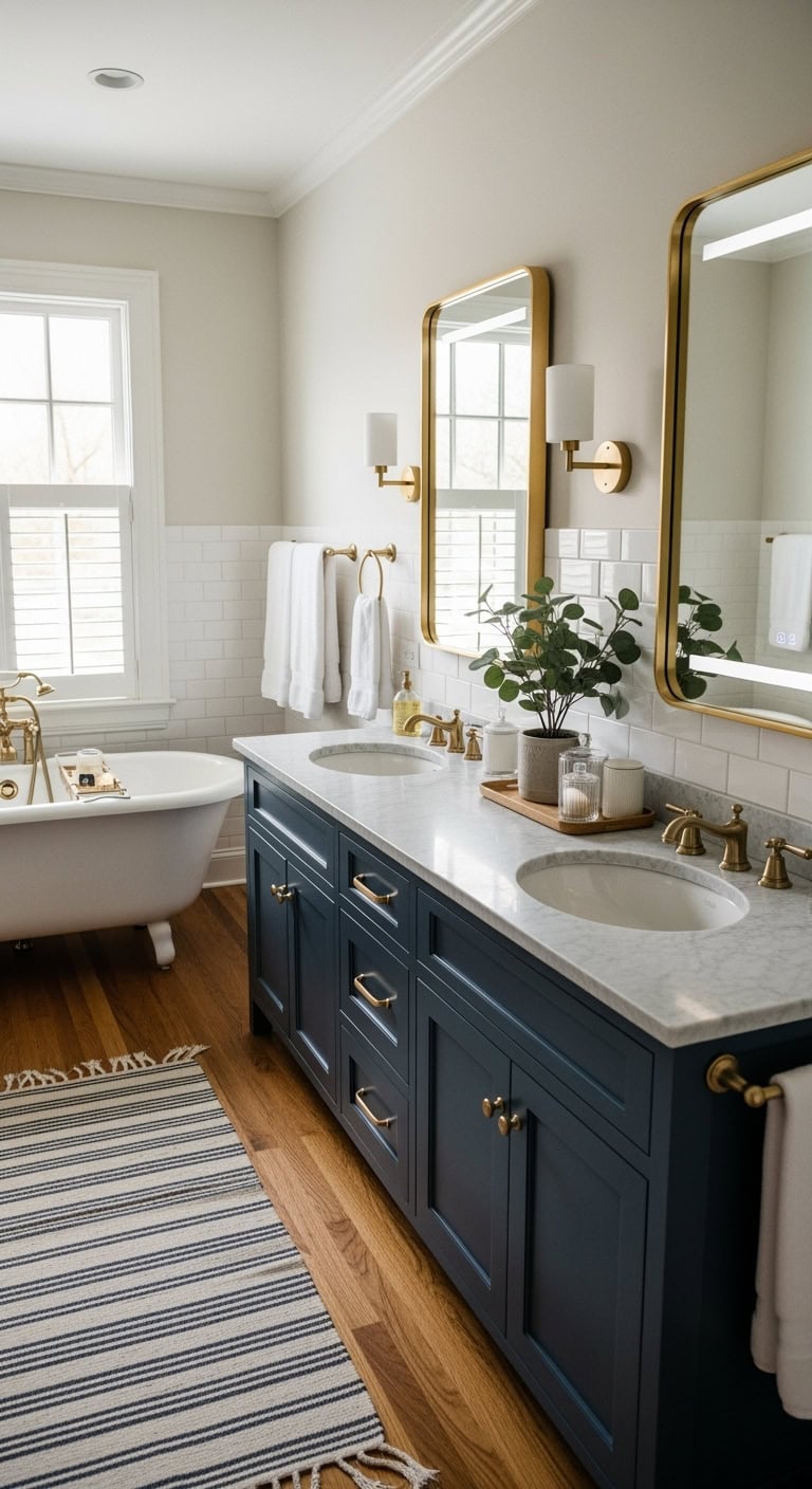 sophisticated navy double vanity statement