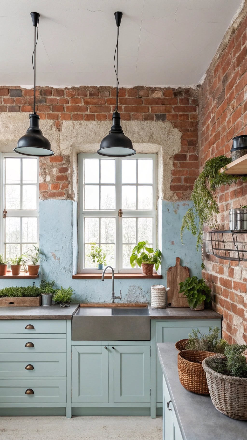 rustic blue brick treatment