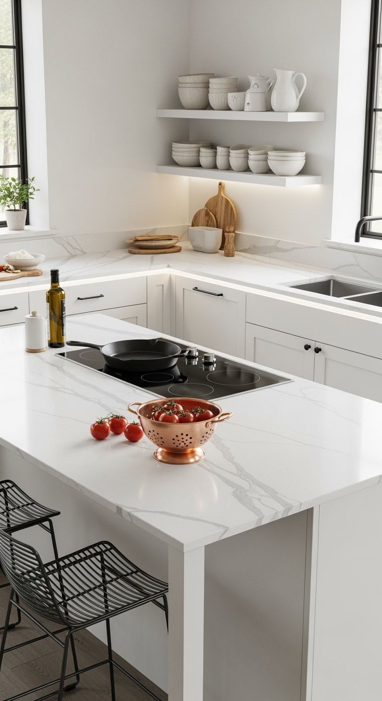 sleek floating integrated contrasting countertops
