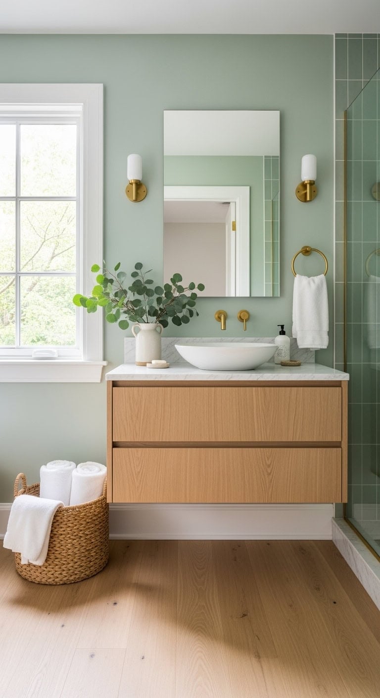 calming sage green bathroom