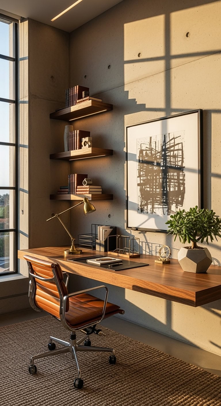 masculine modern minimalist concrete accent wall