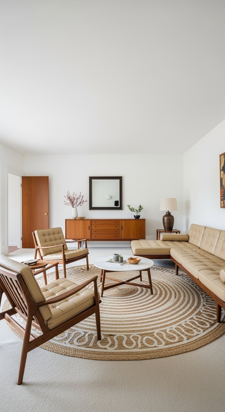 beige leather walnut midcentury