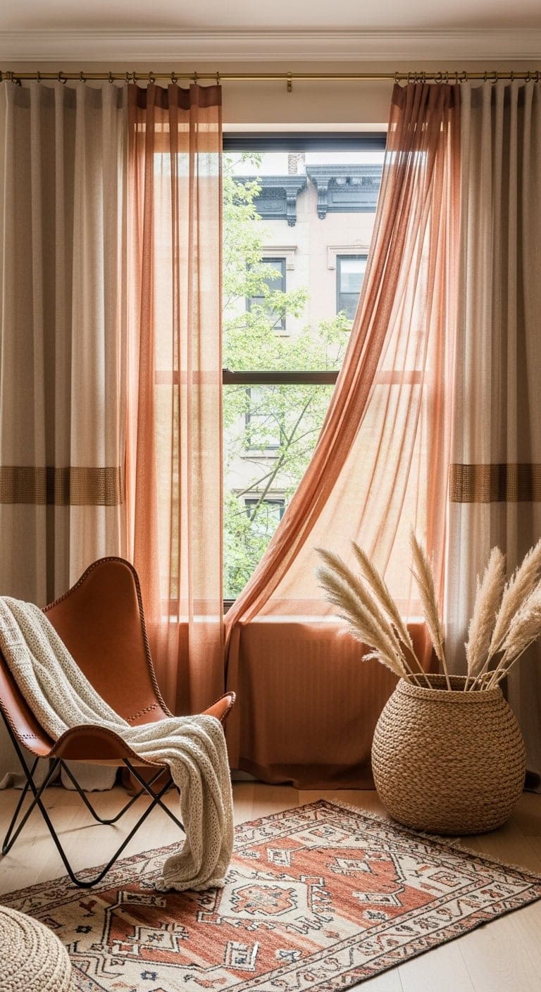 layered neutral gauzy curtains