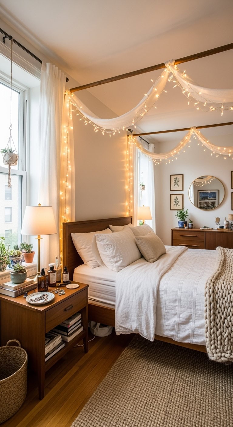 dreamy copper fairy light canopy