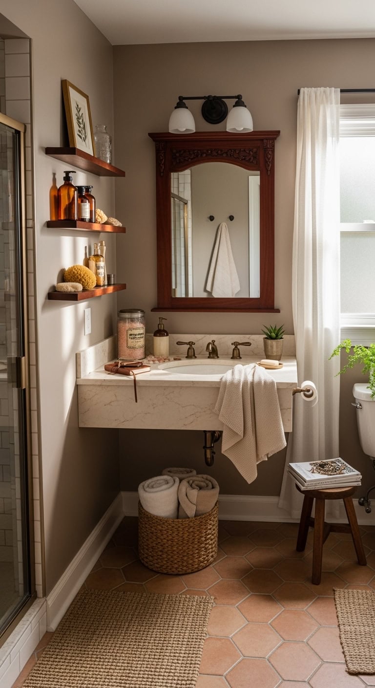 sophisticated vintage bathroom centerpiece statement