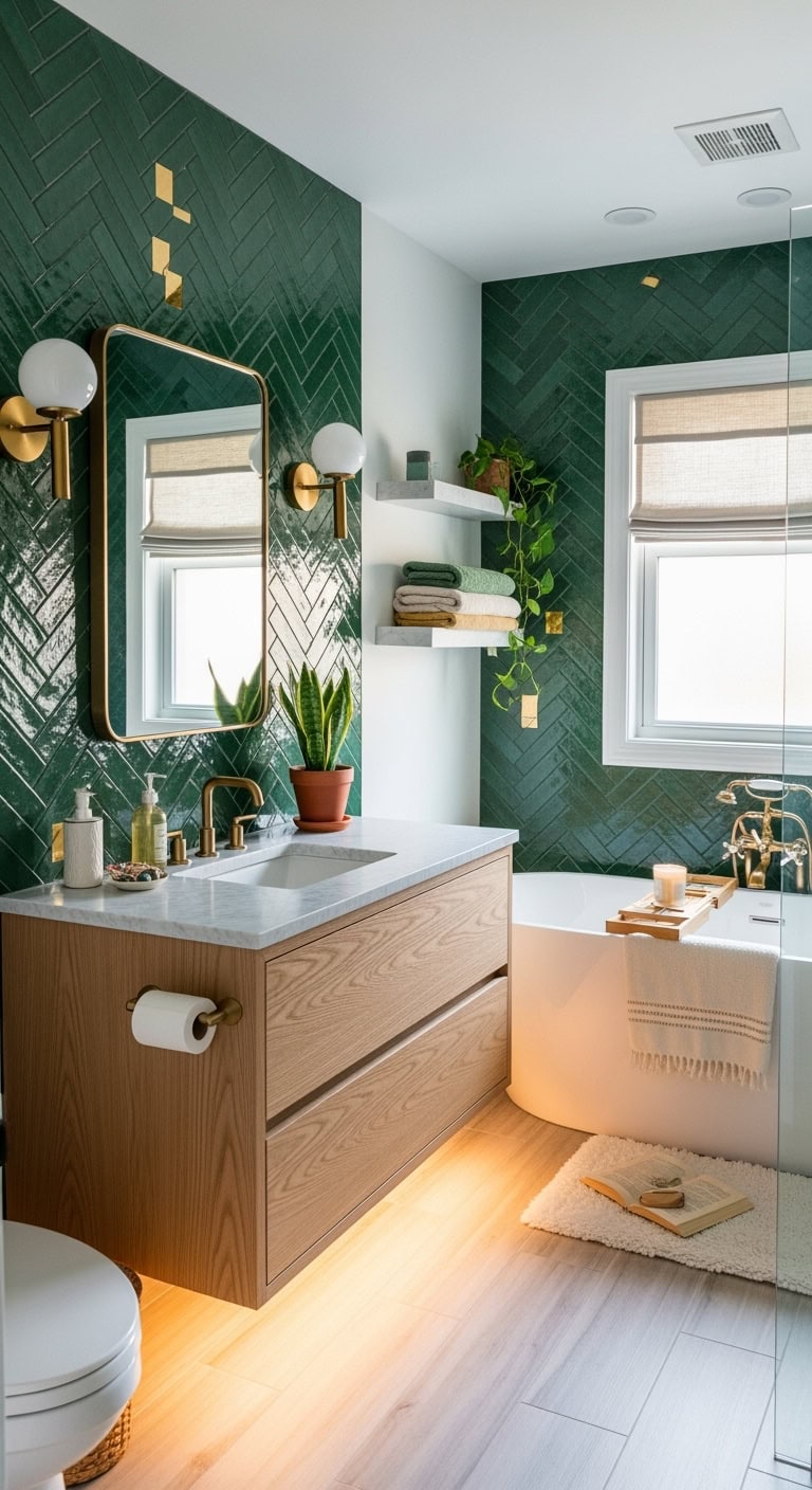 elegant emerald vanity backsplash dazzles