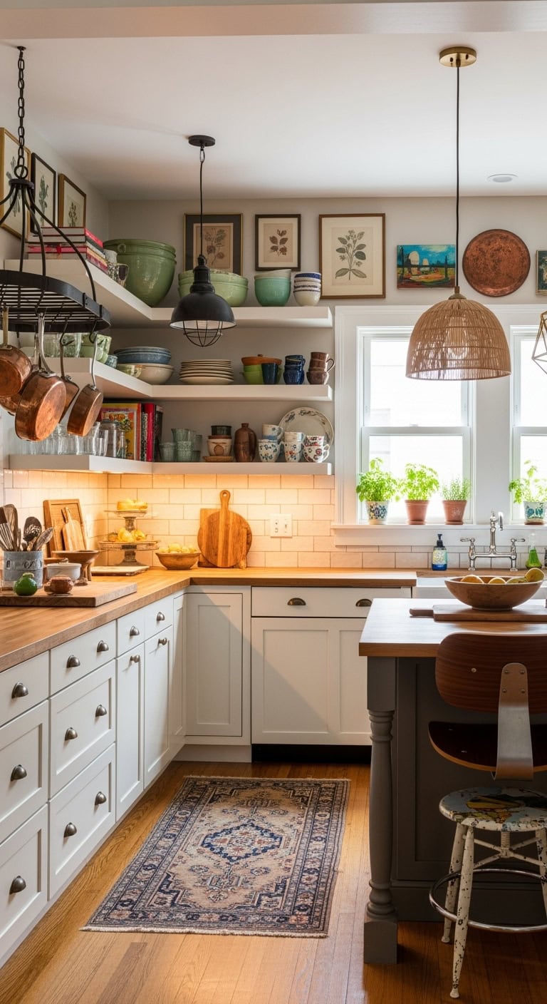 eclectic warm white kitchen