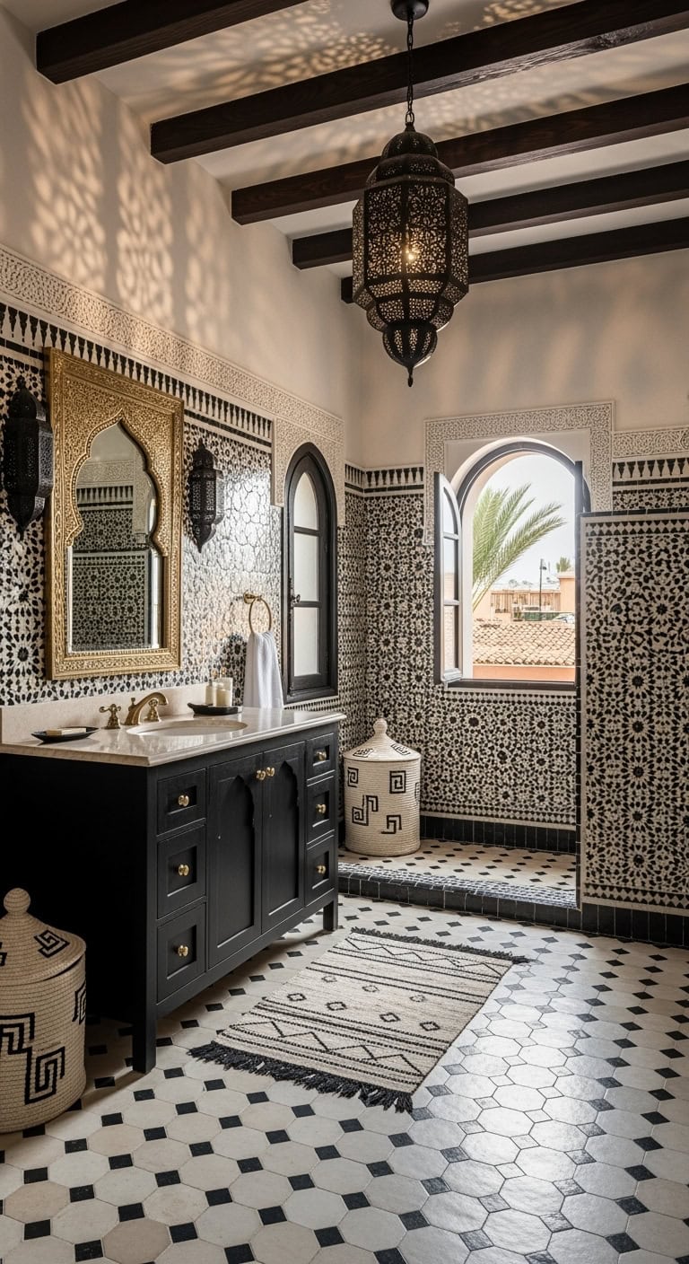 moroccan black and cream bathroom