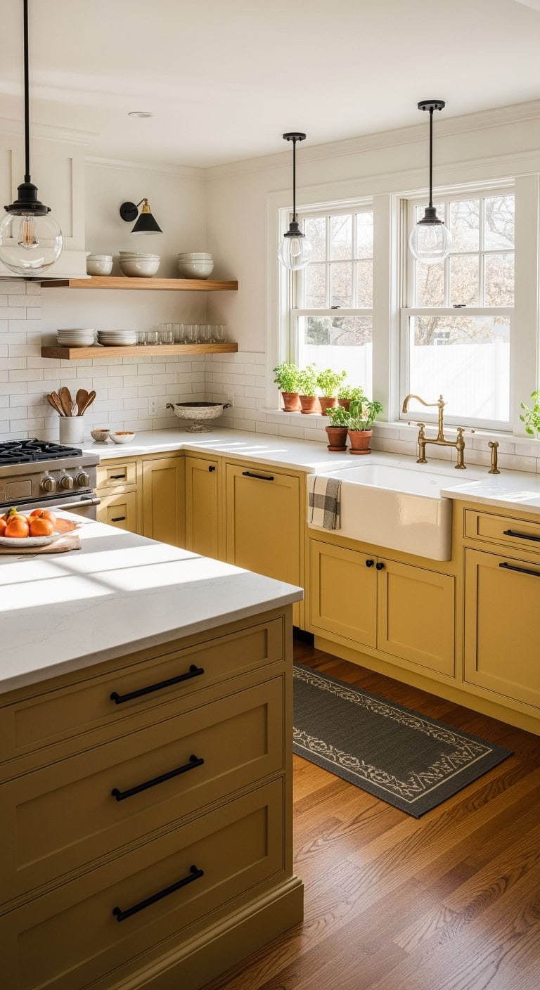 mustard cabinets with sophistication