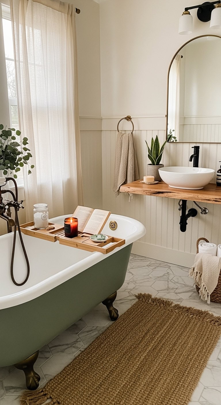 soothing elegant tranquil vintage inspired bathroom