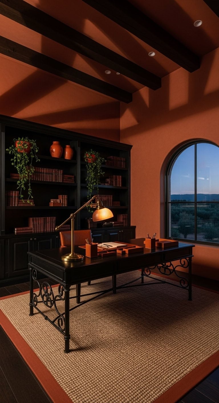 terracotta twilight with ebony beams