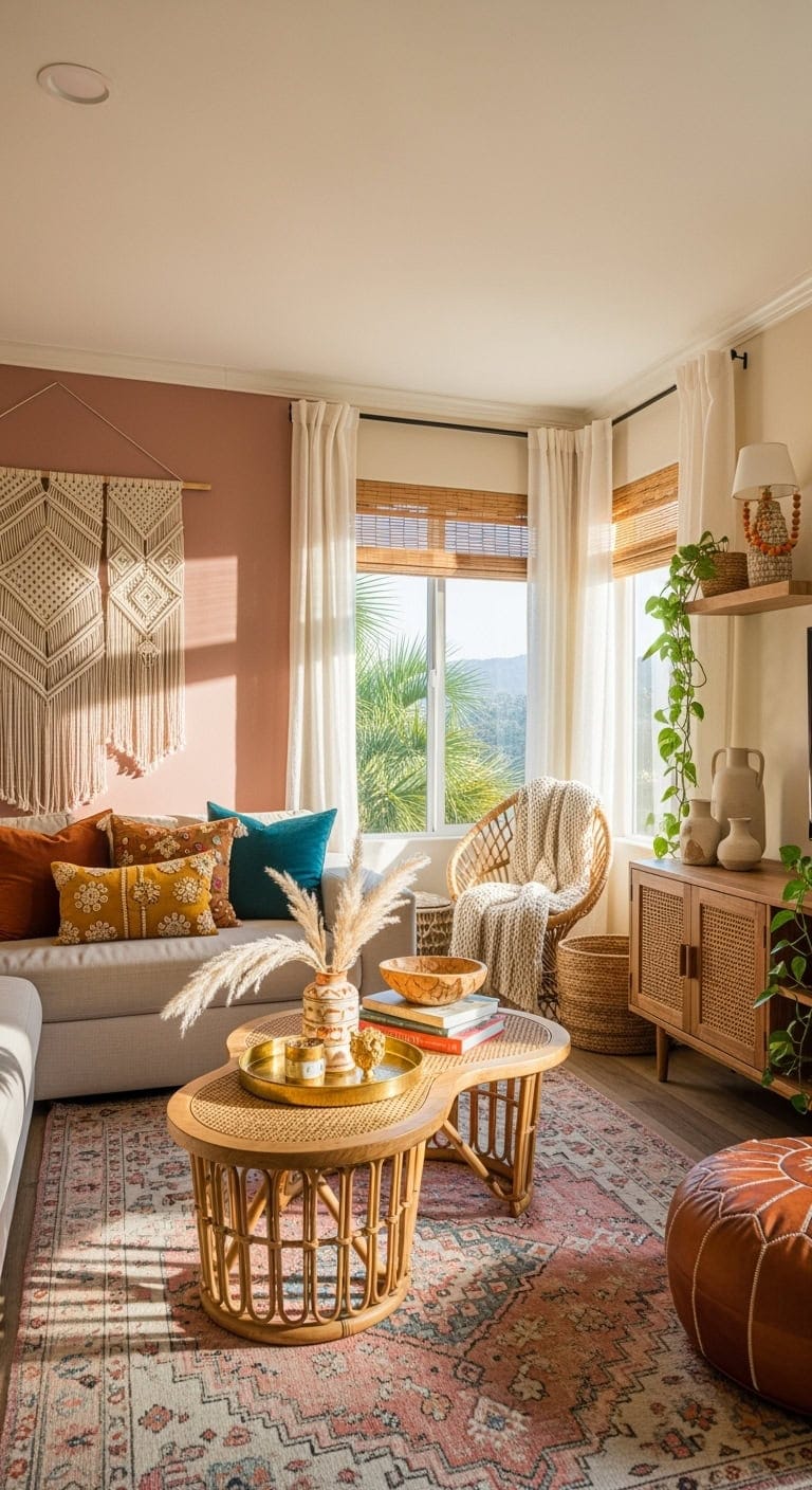 boho neutral sofa vignette