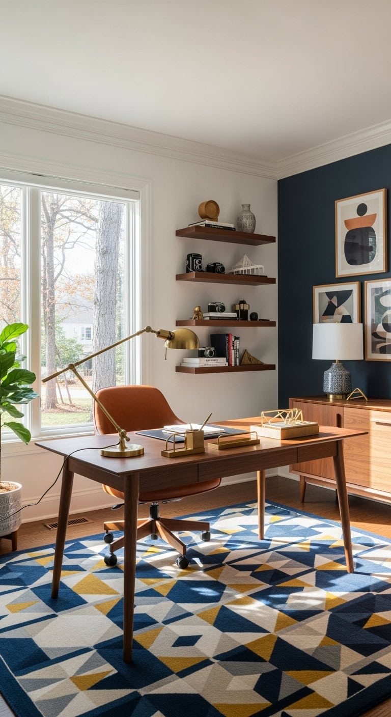 mid century walnut geometric workspace