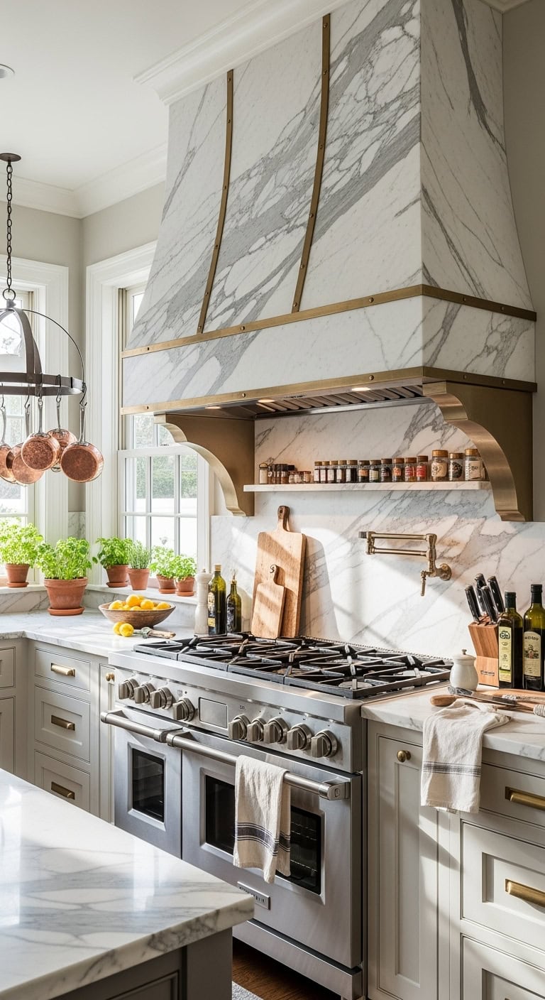 opulent marble kitchen range hood